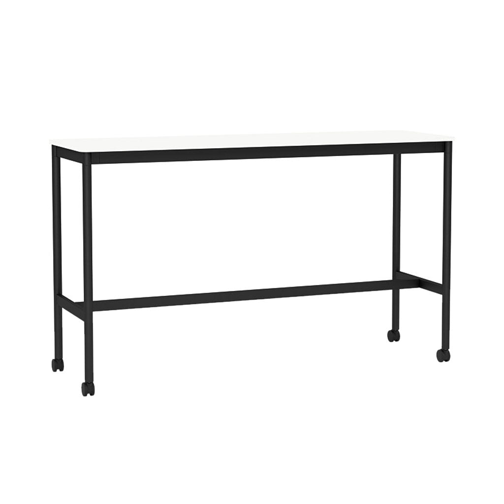 Base High Table with Castors: 160 + Low + Narrow + White Laminate +Black ABS Edge + Black