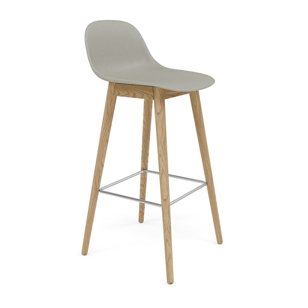 Fiber Bar + Counter Stool with Backrest: Wood Base + Bar + Oak + Grey
