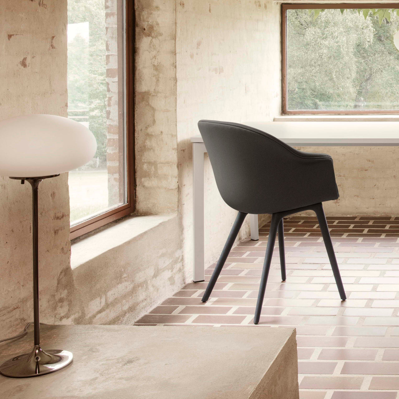 Bat Dining Chair: Black Plastic Base + Fully Upholstered