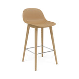 Fiber Bar + Counter Stool with Backrest: Wood Base + Counter + Oak + Ochre