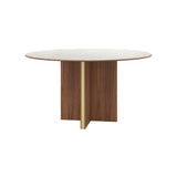 Stockholm Ceramic Round Table: Small + Dekton Arga + Walnut Stained Walnut + Gold