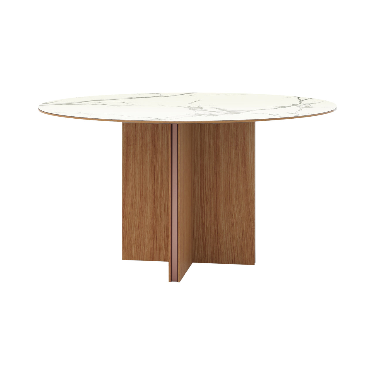 Stockholm Ceramic Round Table: Dekton Natura + Super-Matt Walnut + Anodised Aluminum Pale Rose