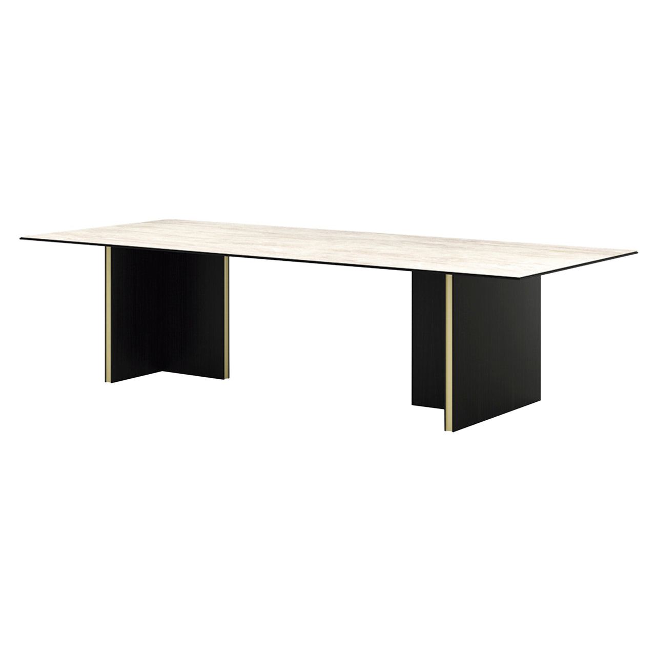 Stockholm Ceramic Table: Large + Dekton Arga + Ebony Stained Oak + Anodised Aluminum Gold