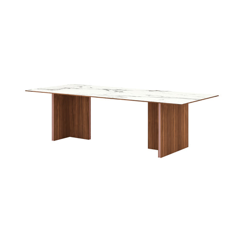 Stockholm Ceramic Table: Medium + Dekton Natura + Walnut Stained Walnut + Anodised Aluminum Pale Rose