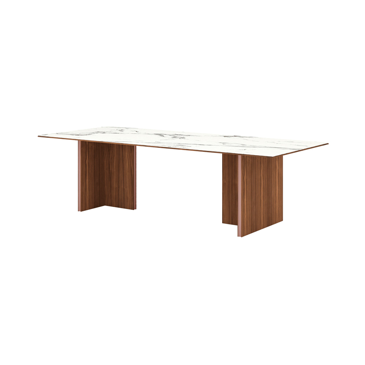 Stockholm Ceramic Table: Medium + Dekton Natura + Walnut Stained Walnut + Anodised Aluminum Pale Rose