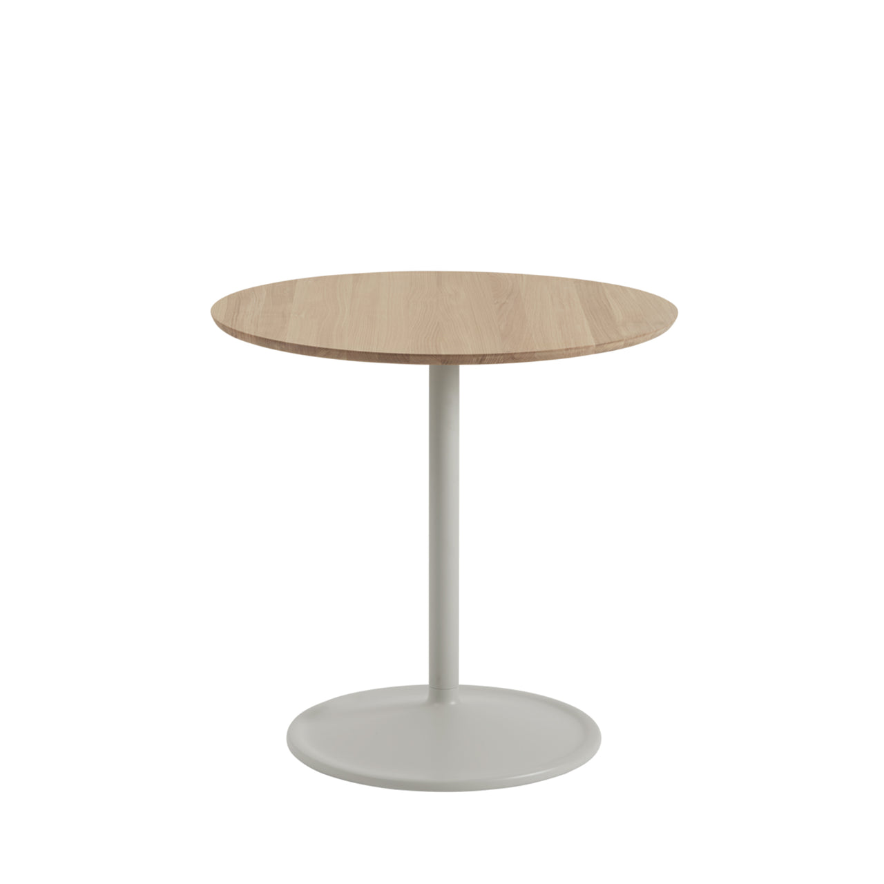 Soft Cafe Table: Round + Low + Solid Oak + Grey