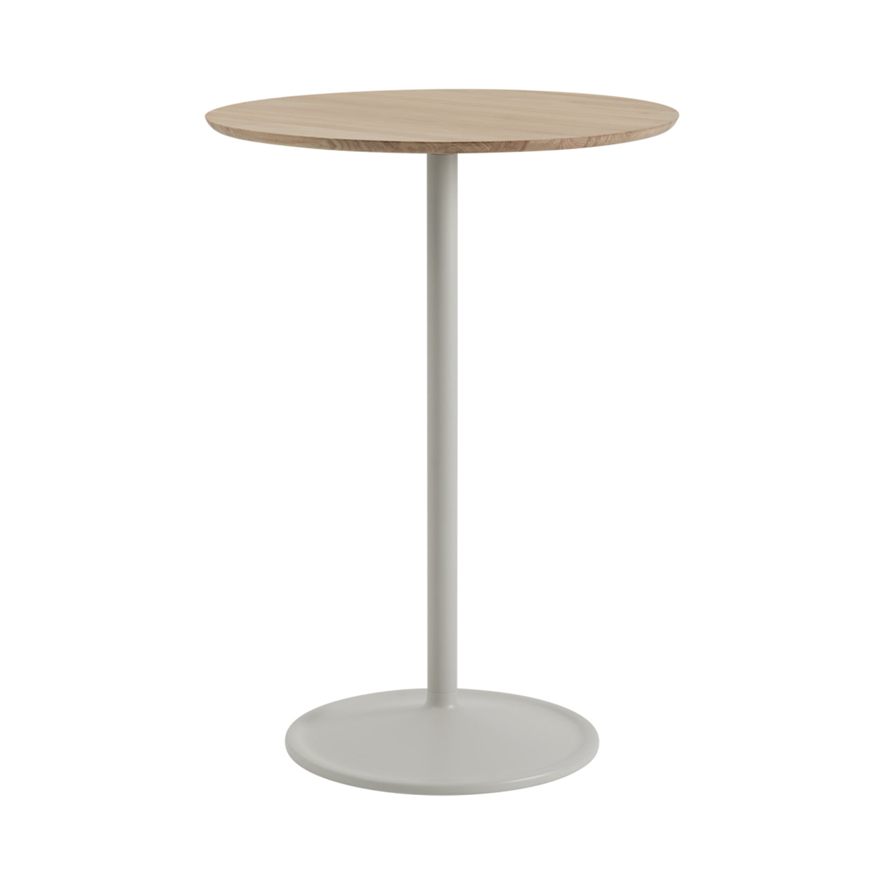 Soft Cafe Table: Round + High + Solid Oak + Grey