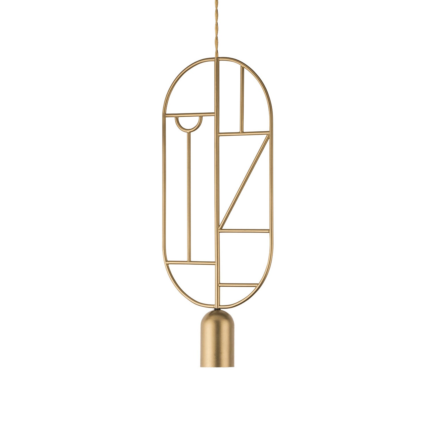 Wooden Dots Suspension Lamp: Vertical Oval + Gold