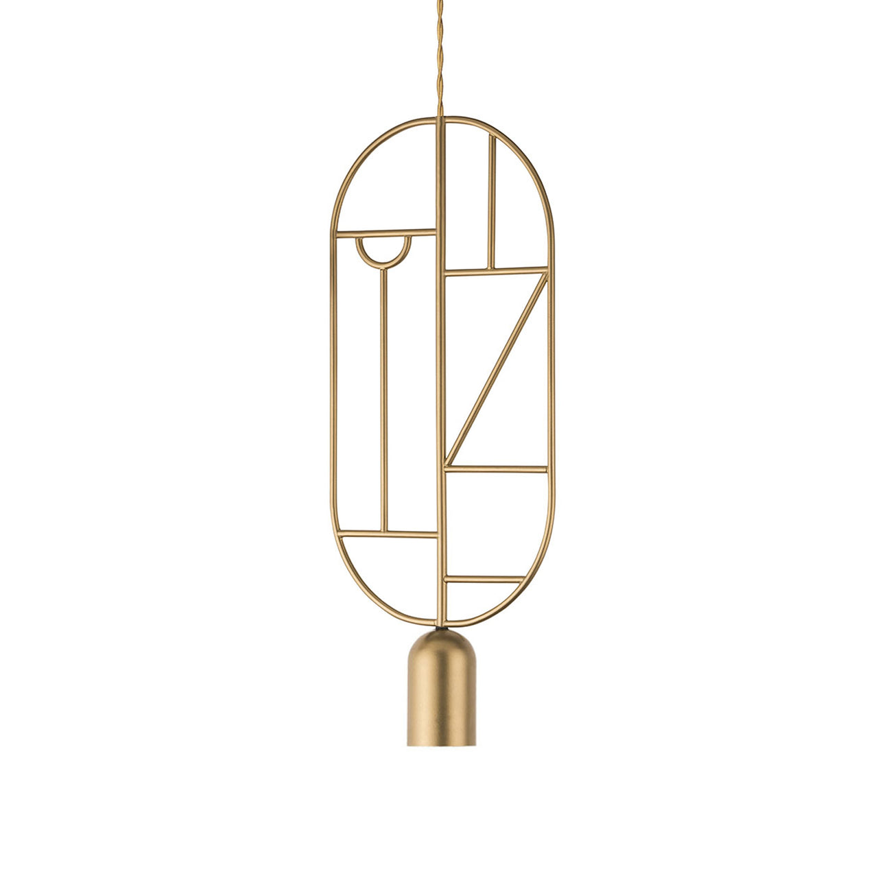 Wooden Dots Suspension Lamp: Vertical Oval + Gold