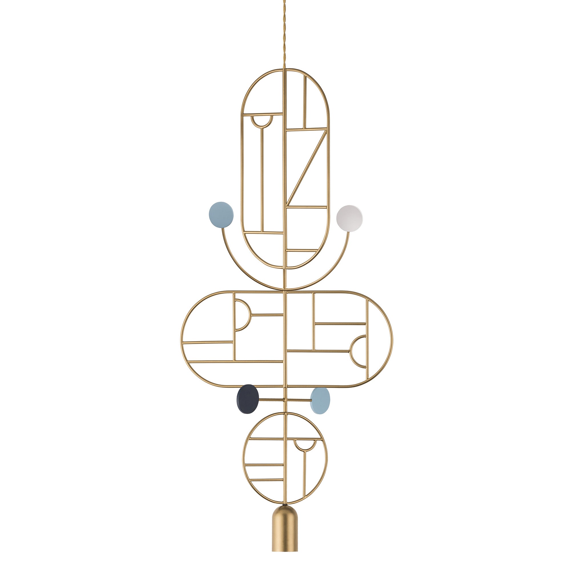 Wooden Dots Suspension Lamp: Oval + Circle with Stem + Vertical + Horizontal Oval + Circle + Gold + 1 Stem + 1 Curled Stem + Gold + Blue + White + Turquoise