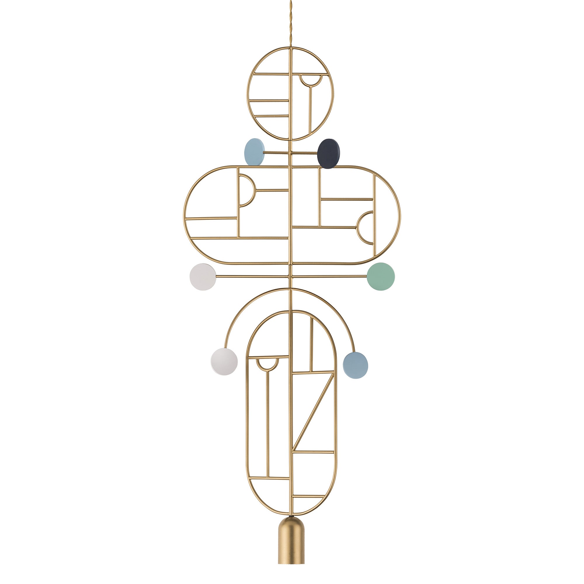 Wooden Dots Suspension Lamp: Oval + Circle with Stem + Circle + Horizontal + Vertical Oval + Gold + 2 Stem + 1 Curled Stem + Gold + Blue + White + Turquoise