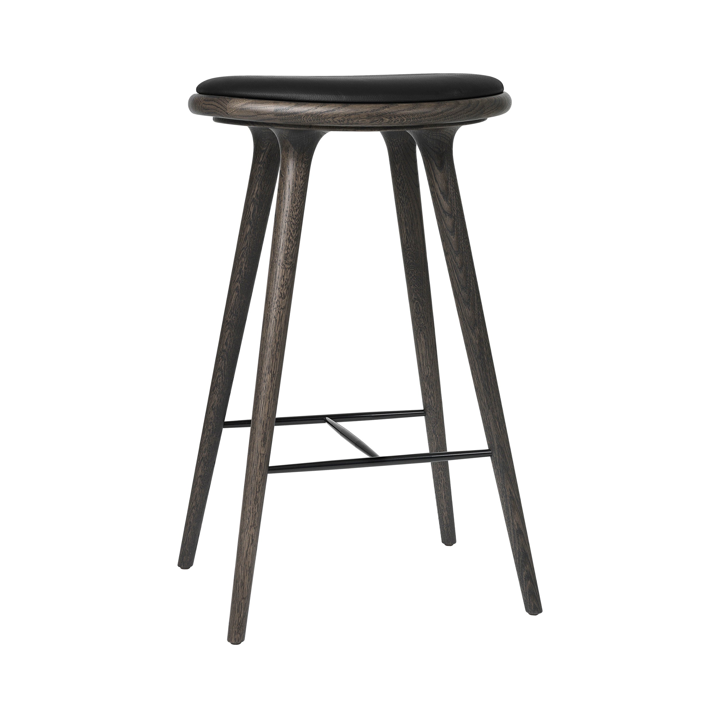 High Stool: Bar + Grey Stained Oak + Black Leather