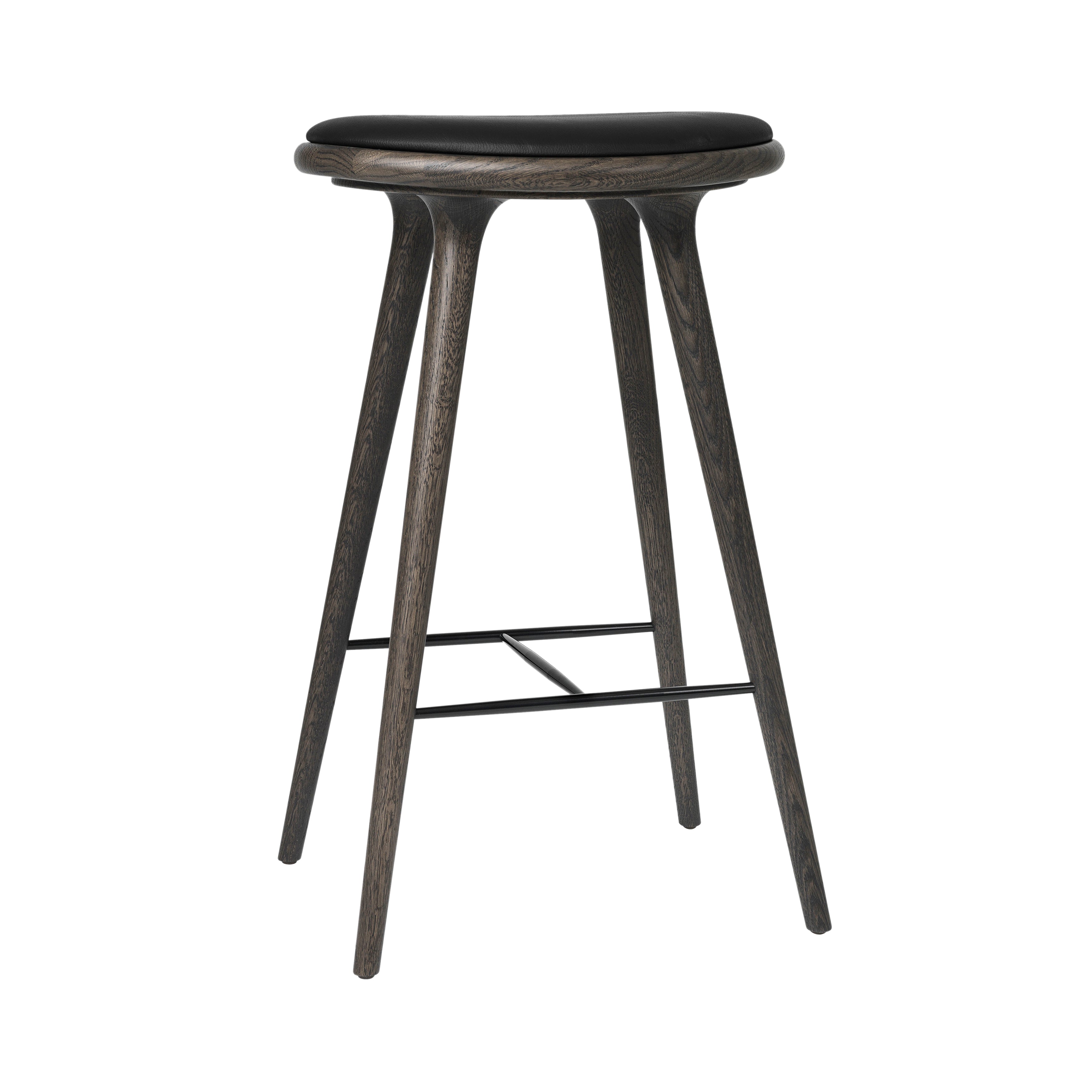 High Stool: Bar + Grey Stain Oak + Black Leather
