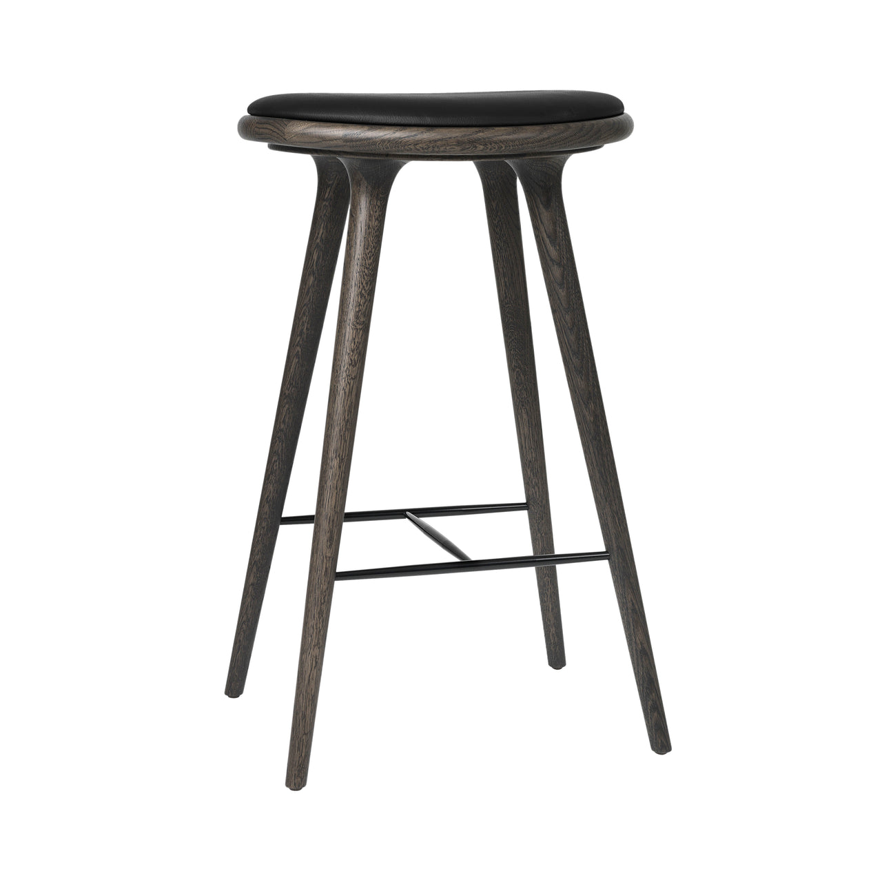High Stool: Bar + Grey Stain Oak + Black Leather