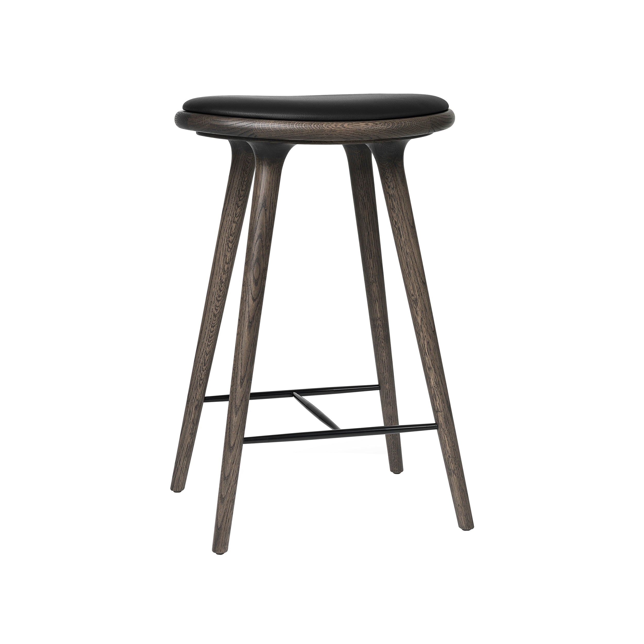 High Stool: Counter + Grey Stained Oak + Black Leather