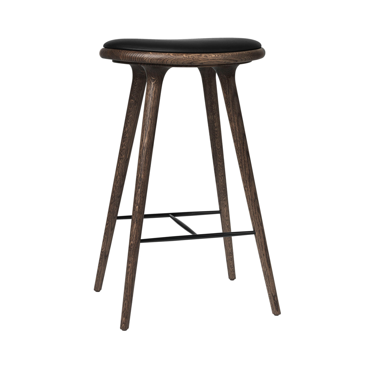 High Stool: Bar + Dark Stain Oak + Black Leather