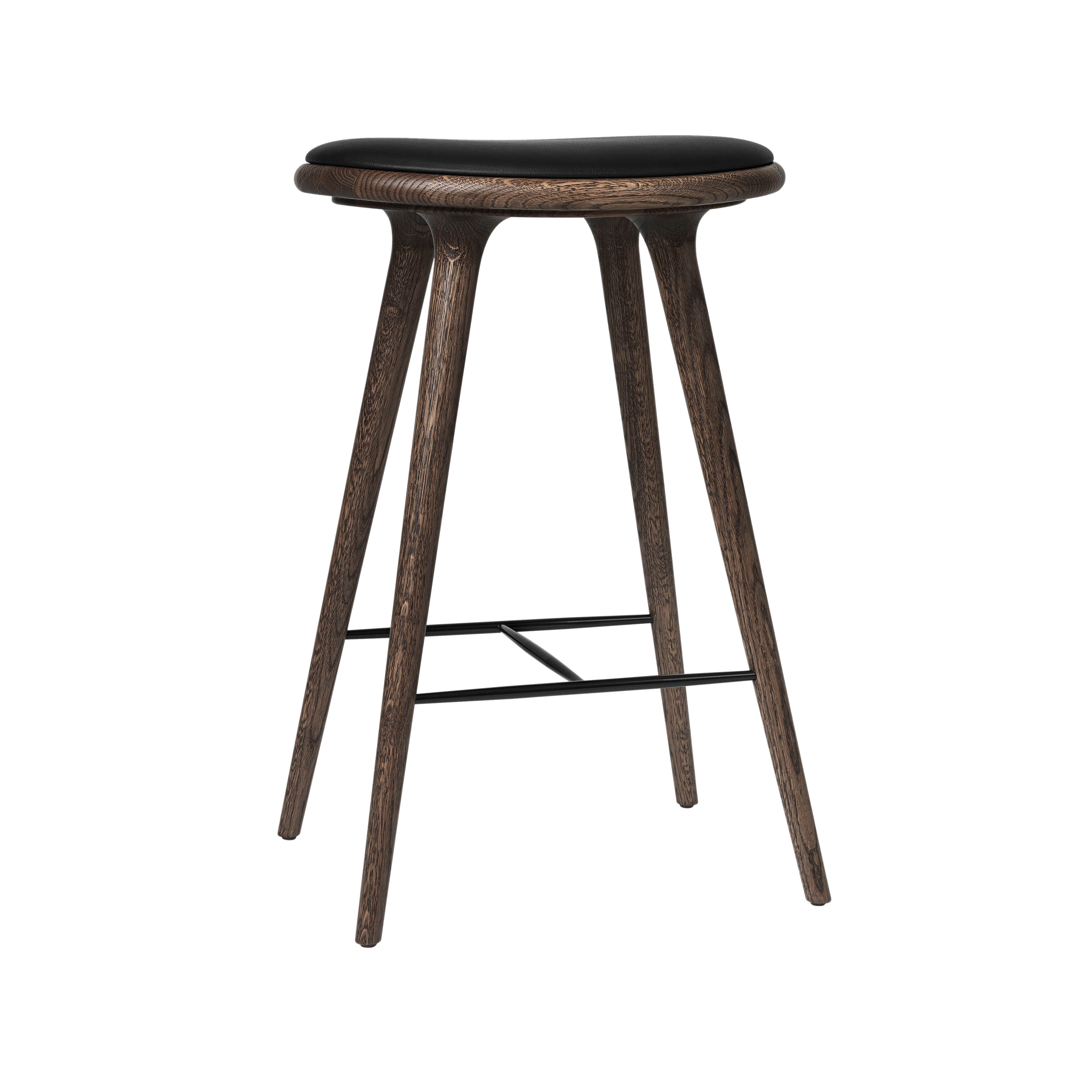 High Stool: Counter + Dark Stain Oak + Black Leather
