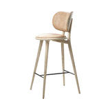 High Stool Backrest: Bar + Matt Lacquered Oak + Natural Tanned Leather