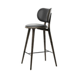High Stool Backrest: Bar + Sirka Grey Stained Oak + Black Leather
