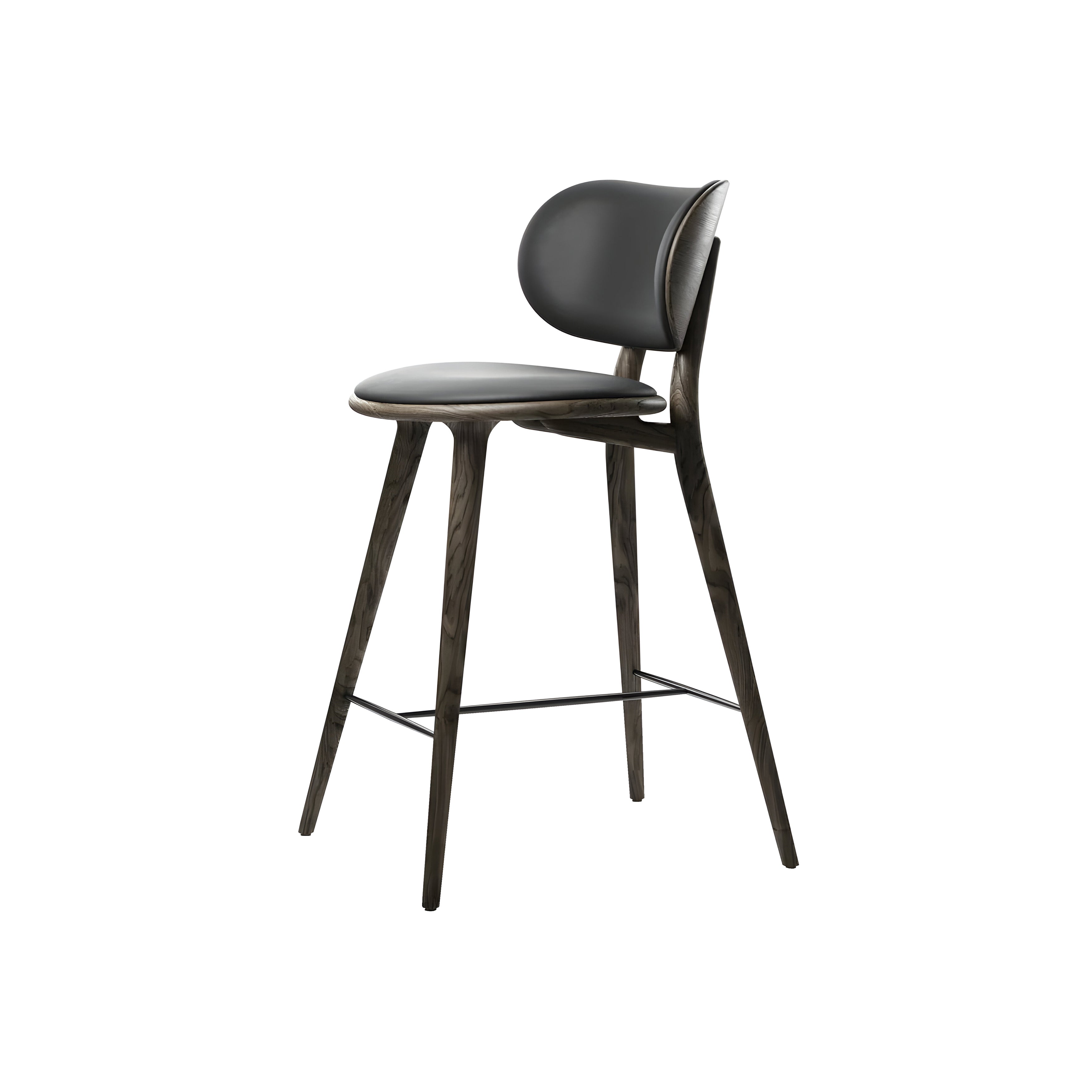 High Stool Backrest: Counter + Sirka Grey Stained Oak + Black Leather