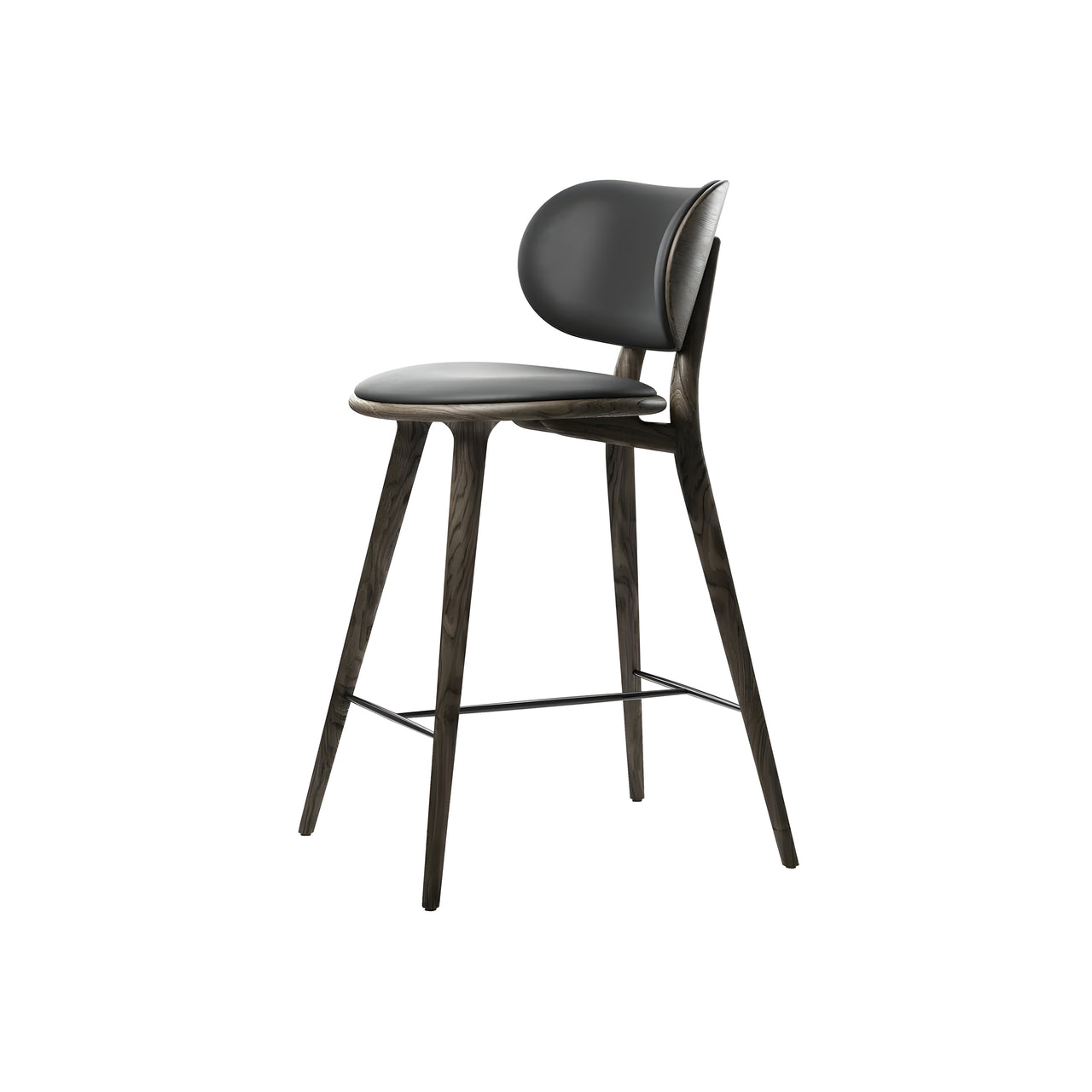 High Stool Backrest: Counter + Sirka Grey Stained Oak + Black Leather