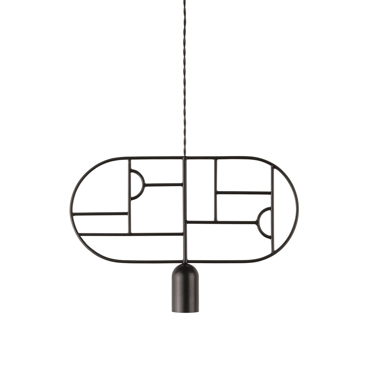 Wooden Dots Suspension Lamp: Horizontal Oval + Graphite