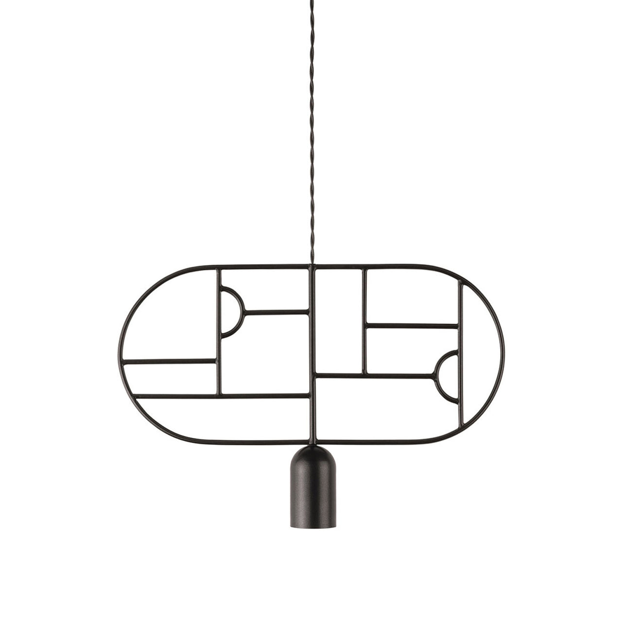 Wooden Dots Suspension Lamp: Horizontal Oval + Graphite