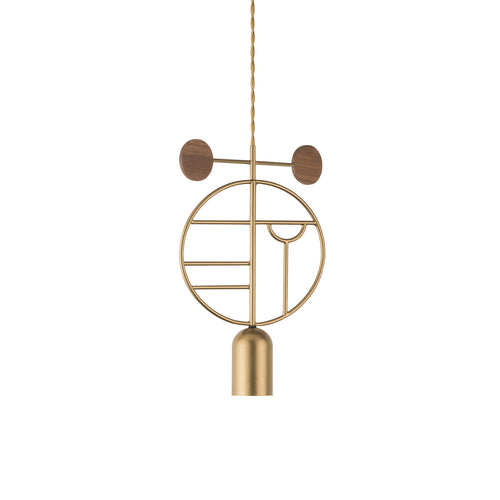 Wooden Dots Suspension Lamp with Stem: Circle + Gold + 1 Stem
