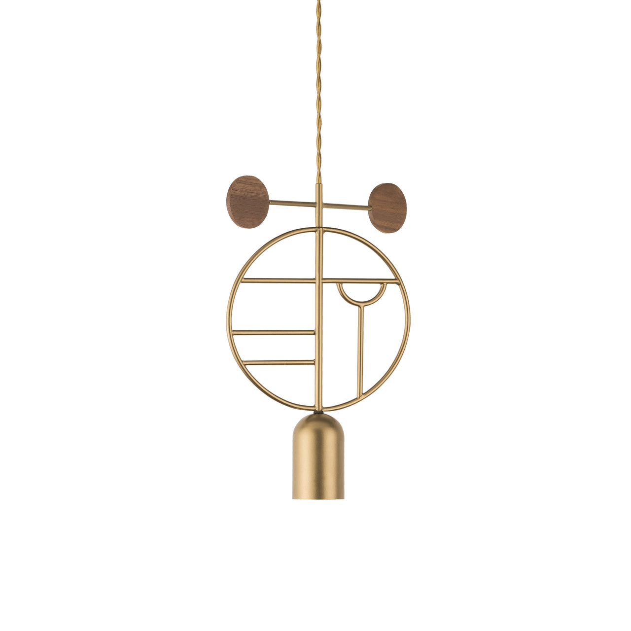 Wooden Dots Suspension Lamp with Stem: Circle + Gold + 1 Stem