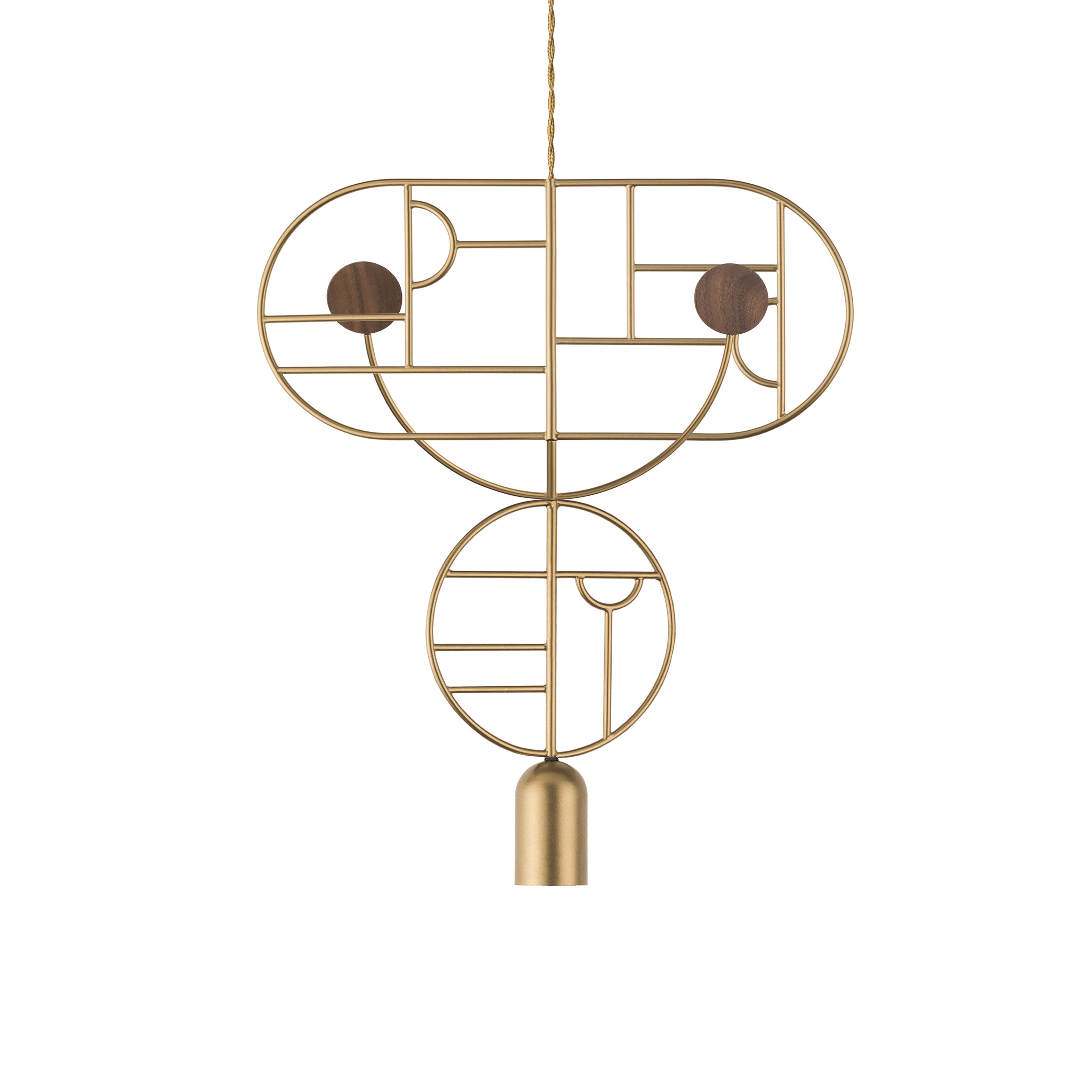 Wooden Dots Suspension Lamp: Oval + Circle with Stem + Horizontal Oval + Circle + 1 Curled Stem