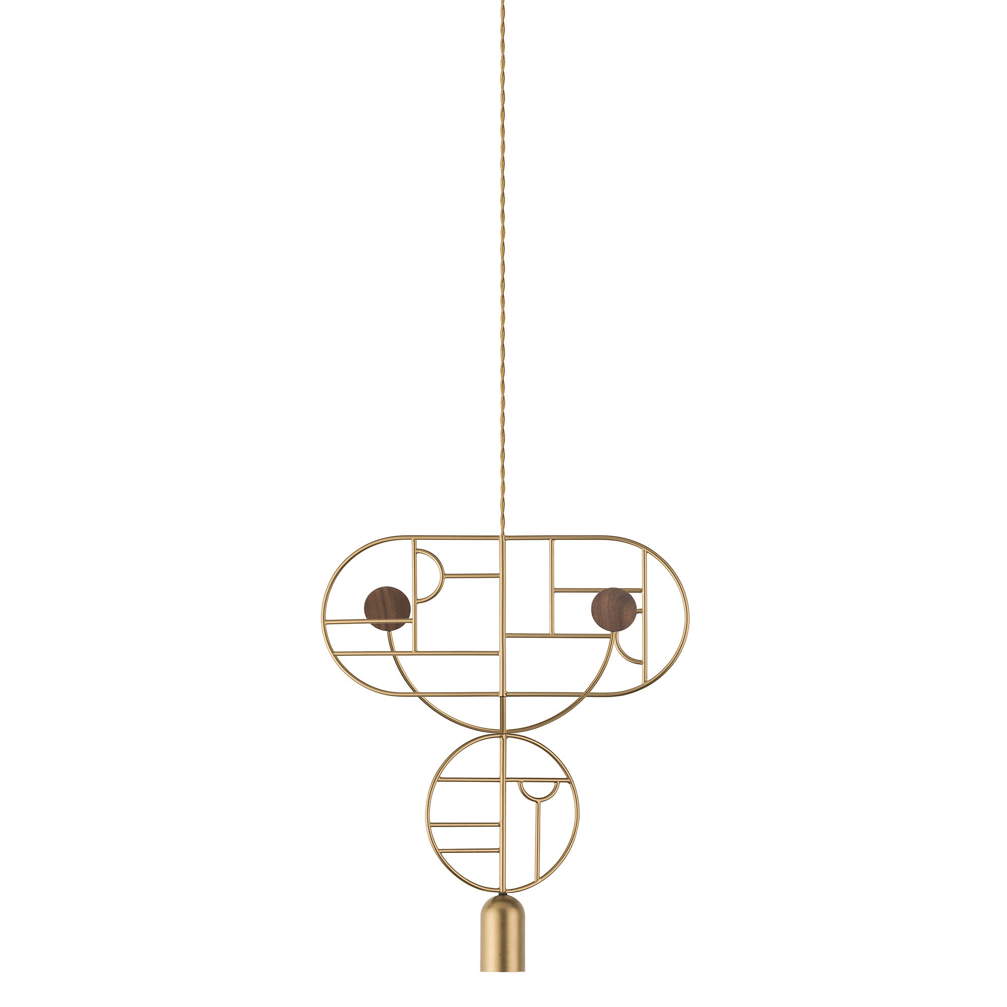 Wooden Dots Suspension Lamp: Oval + Circle with Stem + Horizontal Oval + Circle + Gold + 1 Curled Stem + Gold + Walnut