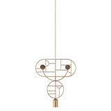 Wooden Dots Suspension Lamp: Oval + Circle with Stem + Horizontal Oval + Circle + Gold + 1 Curled Stem + Gold + Walnut