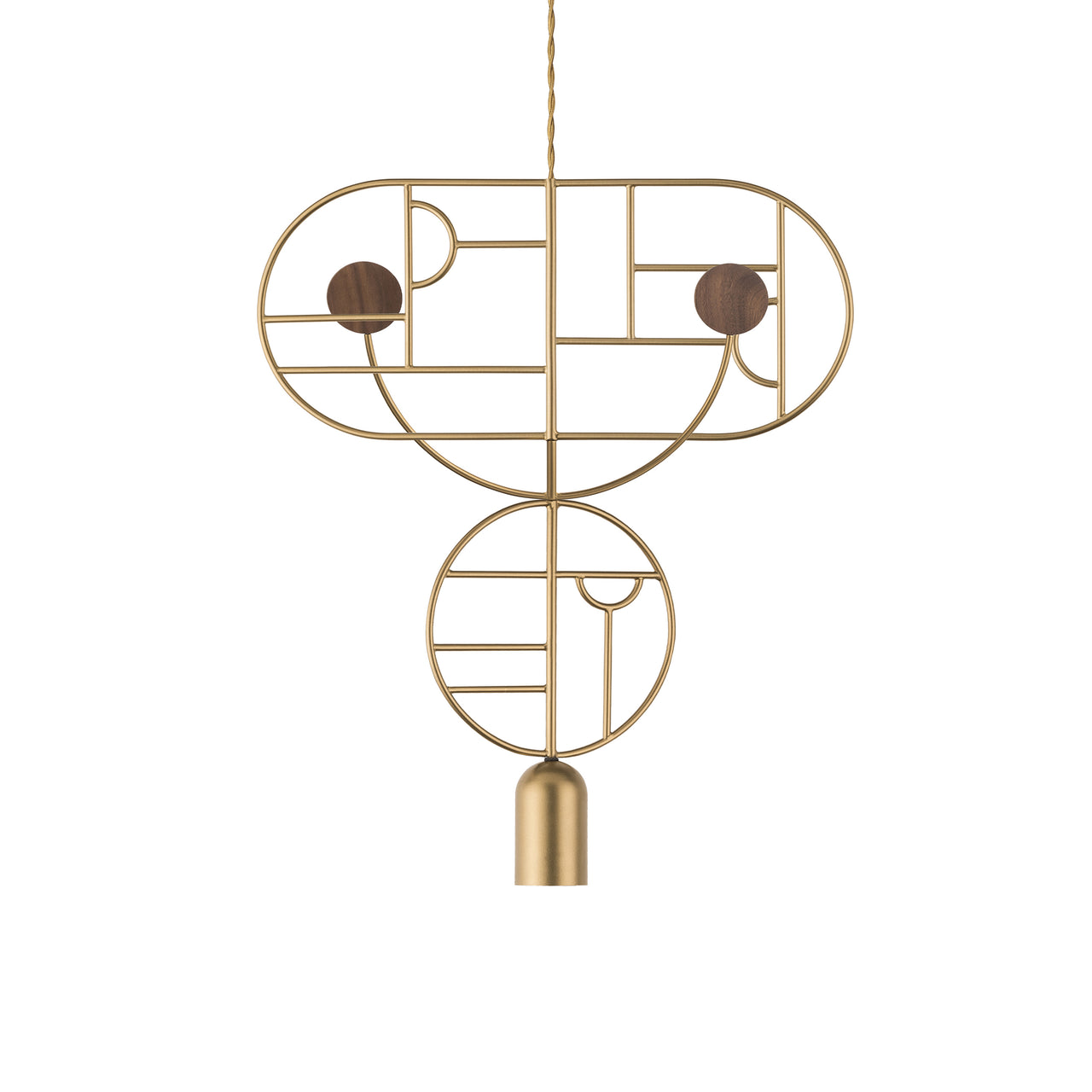 Wooden Dots Suspension Lamp: Oval + Circle with Stem + Horizontal Oval + Circle + 1 Curled Stem