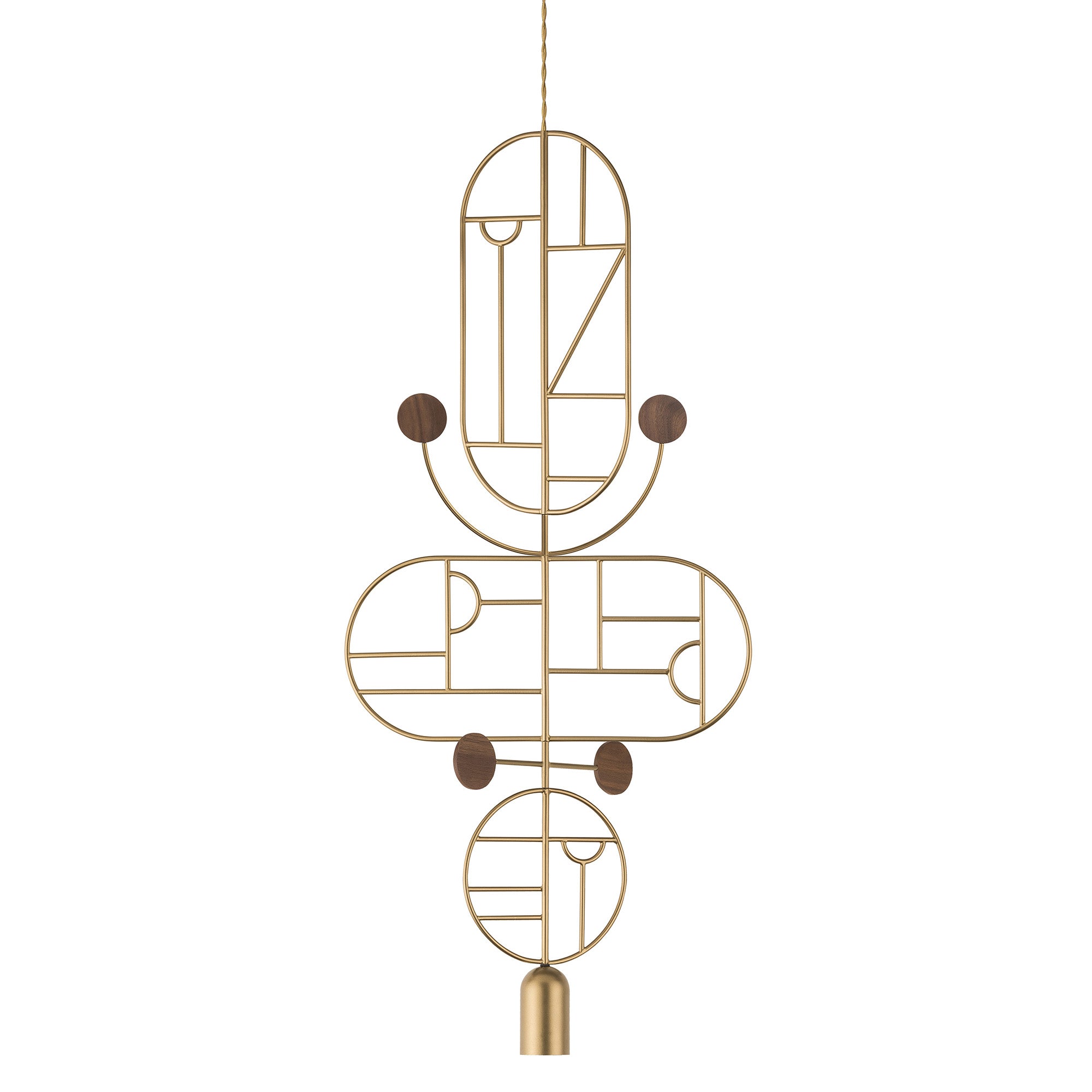 Wooden Dots Suspension Lamp: Oval + Circle with Stem + Vertical + Horizontal Oval + Circle + Gold + 1 Stem + 1 Curled Stem + Gold + Walnut