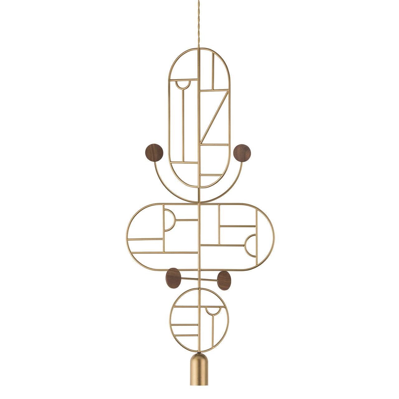 Wooden Dots Suspension Lamp: Oval + Circle with Stem + Vertical + Horizontal Oval + Circle + Gold + 1 Stem + 1 Curled Stem + Gold + Walnut