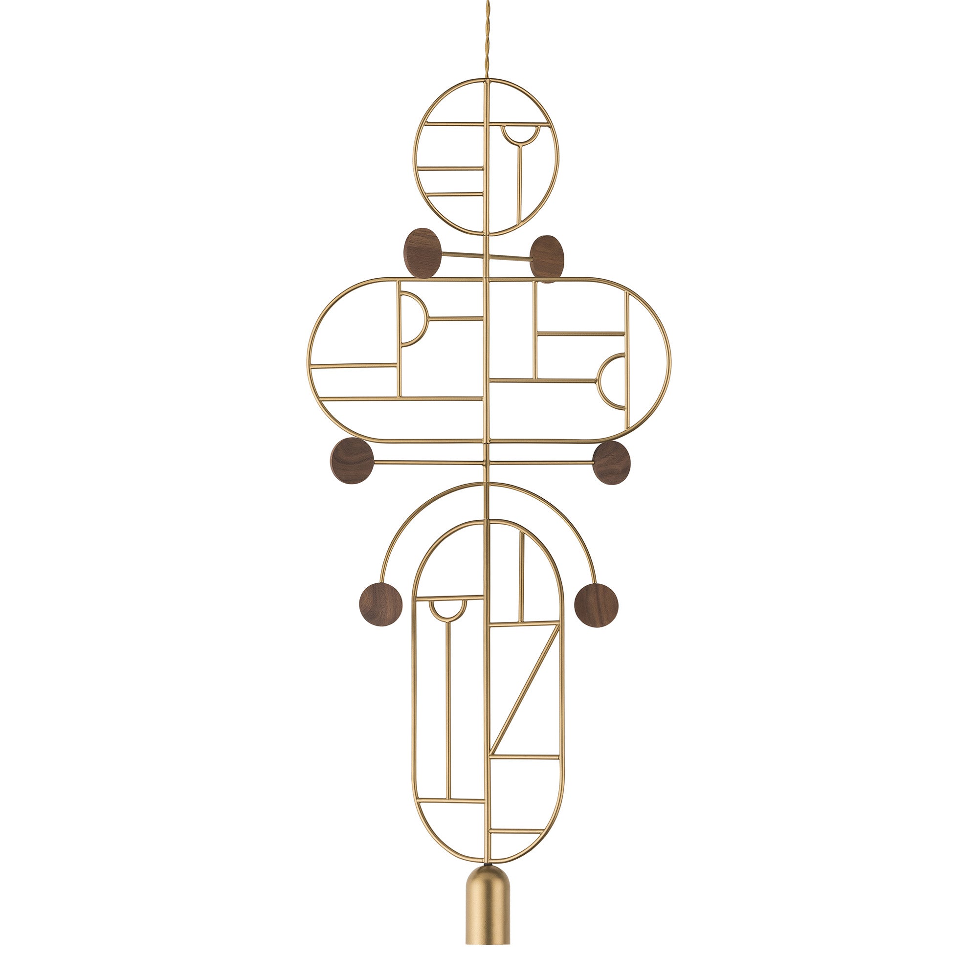 Wooden Dots Suspension Lamp: Oval + Circle with Stem + Circle + Horizontal + Vertical Oval + Gold + 2 Stem + 1 Curled Stem + Gold + Walnut