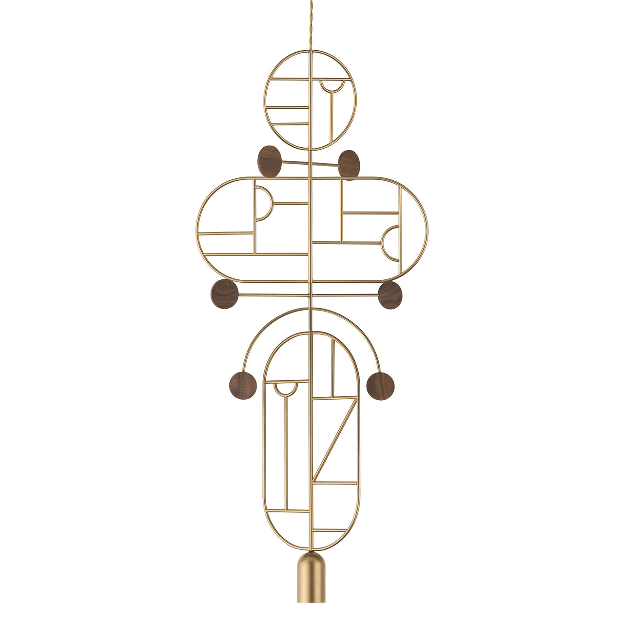 Wooden Dots Suspension Lamp: Oval + Circle with Stem + Circle + Horizontal + Vertical Oval + Gold + 2 Stem + 1 Curled Stem + Gold + Walnut