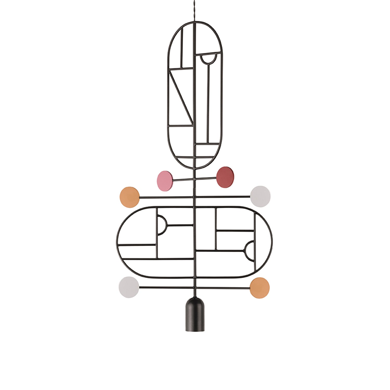 Wooden Dots Suspension Lamp: Oval with Stem + Vertical + Horizontal + Graphite + 3 Stem + Graphhite + White + Pink + Orange + Red