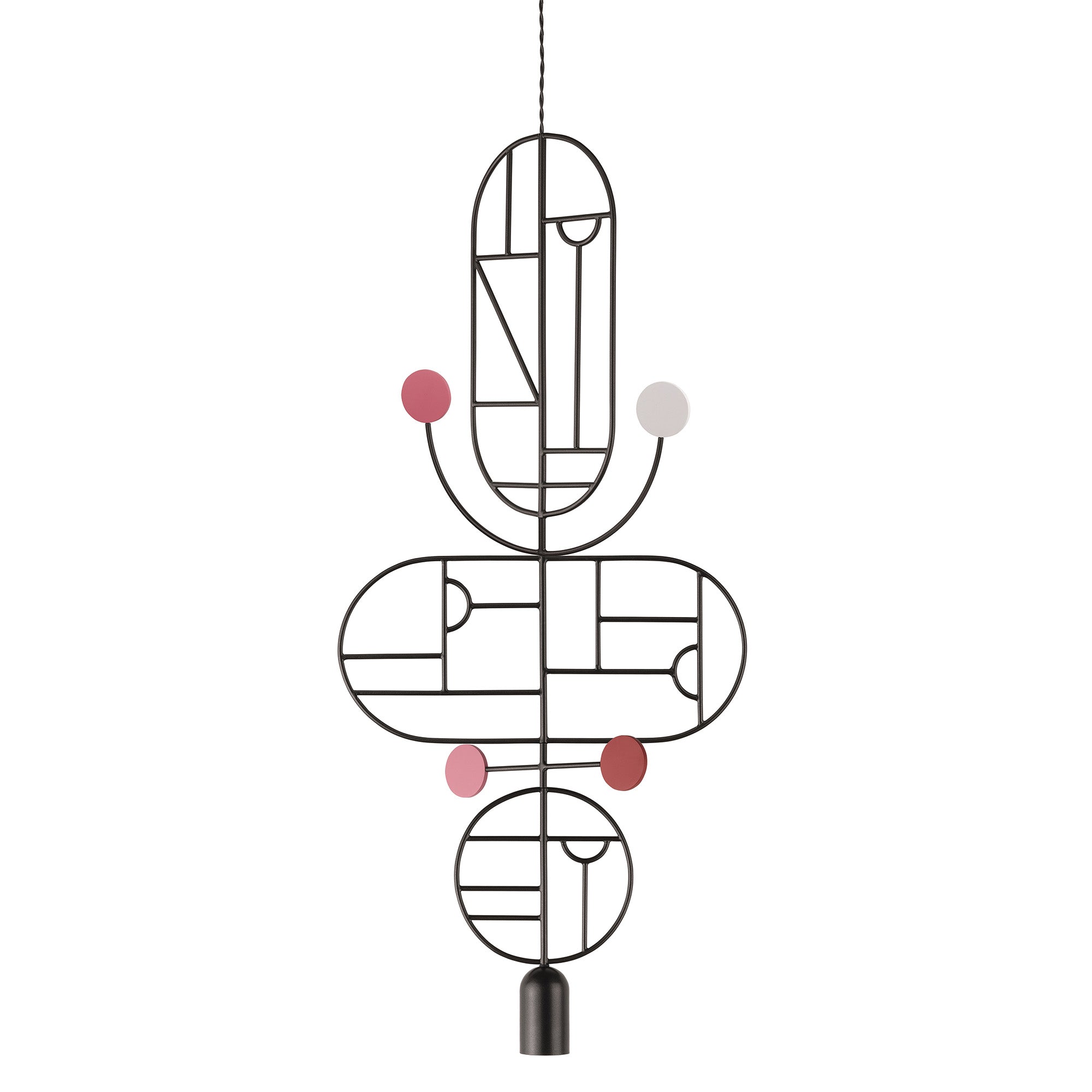 Wooden Dots Suspension Lamp: Oval + Circle with Stem + Vertical + Horizontal Oval + Circle + Graphite + 1 Stem + 1 Curled Stem + Graphite + White + Pink