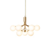 Apiales 9 Chandelier: Brushed Brass + Opal White + Gold