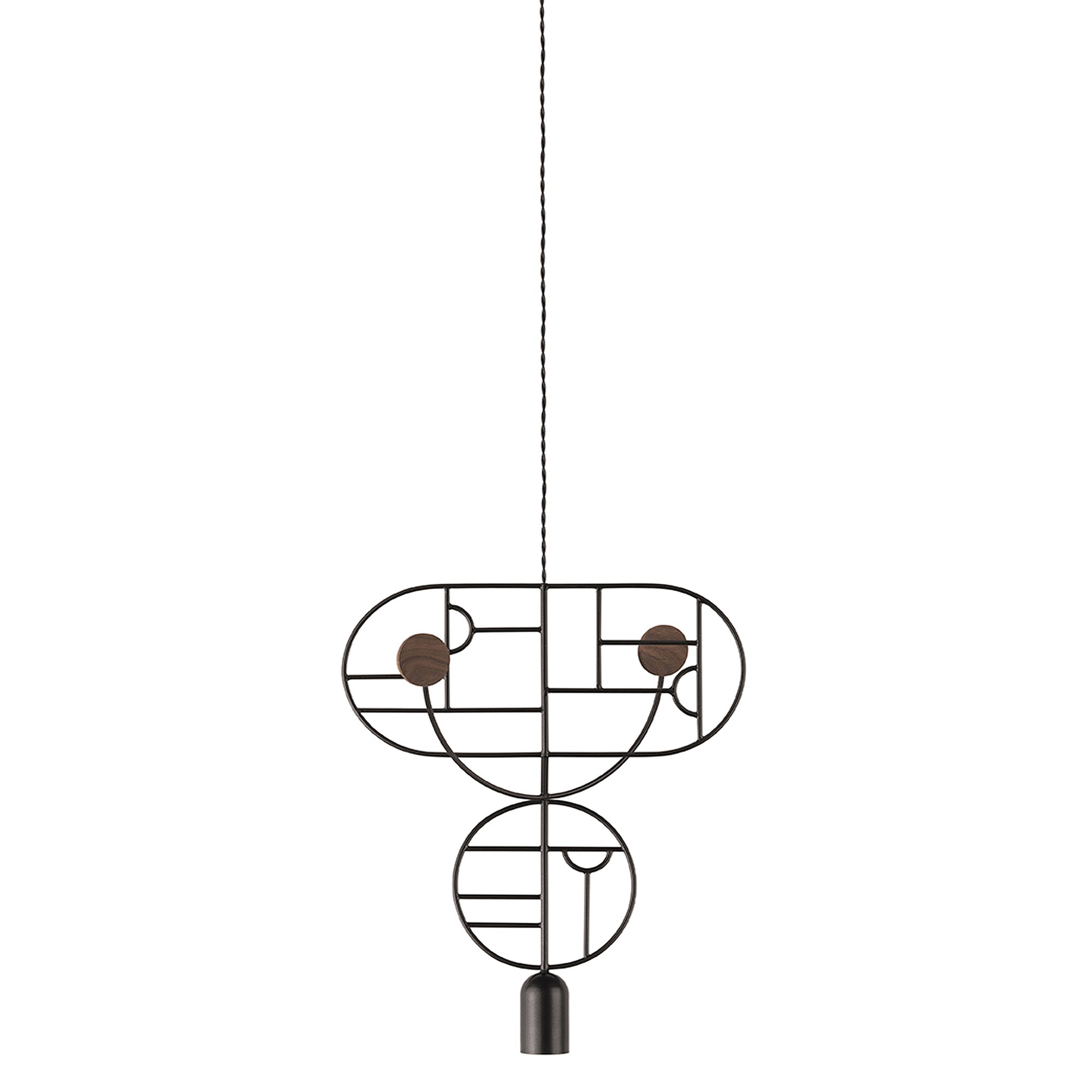 Wooden Dots Suspension Lamp: Oval + Circle with Stem + Horizontal Oval + Circle + Graphite + 1 Curled Stem  + Graphite + Walnut
