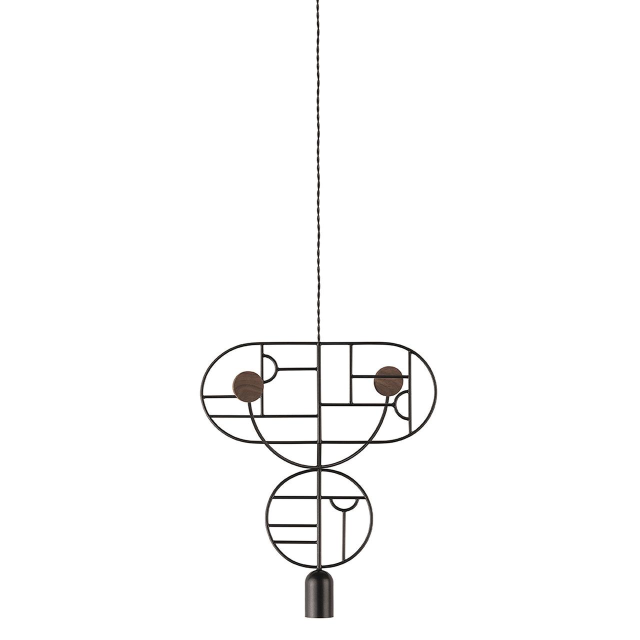 Wooden Dots Suspension Lamp: Oval + Circle with Stem + Horizontal Oval + Circle + Graphite + 1 Curled Stem  + Graphite + Walnut
