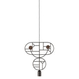 Wooden Dots Suspension Lamp: Oval + Circle with Stem + Horizontal Oval + Circle + Graphite + 1 Curled Stem  + Graphite + Walnut