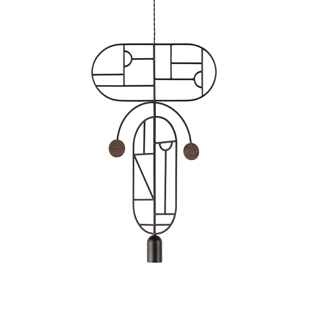 Wooden Dots Suspension Lamp: Oval with Stem + Horizontal + Vertical + Graphite + 1 Curled Stem + Graphite + Walnut