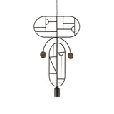 Wooden Dots Suspension Lamp: Oval with Stem + Horizontal + Vertical + Graphite + 1 Curled Stem + Graphite + Walnut
