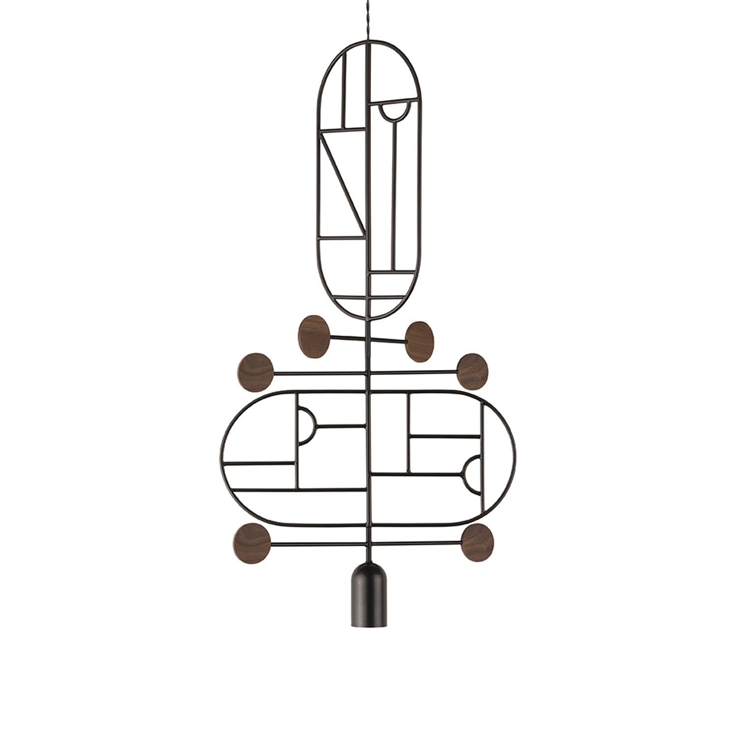Wooden Dots Suspension Lamp: Oval with Stem + Vertical + Horizontal + Graphite + 3 Stem + Graphite + Walnut