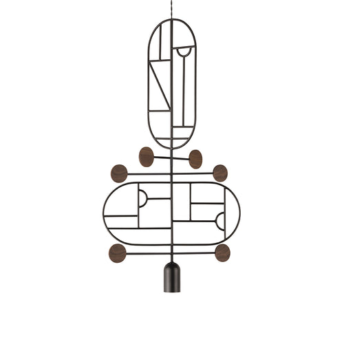 Wooden Dots Suspension Lamp: Oval with Stem + Vertical + Horizontal + Graphite + 3 Stem + Graphite + Walnut