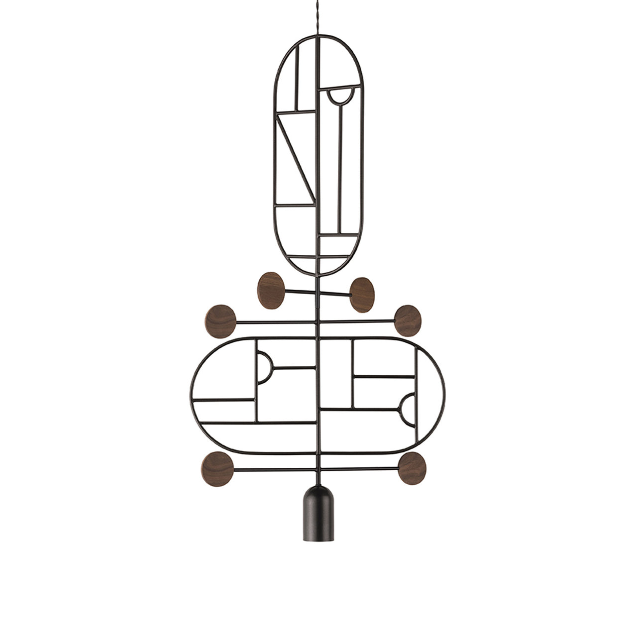 Wooden Dots Suspension Lamp: Oval with Stem + Vertical + Horizontal + Graphite + 3 Stem + Graphite + Walnut