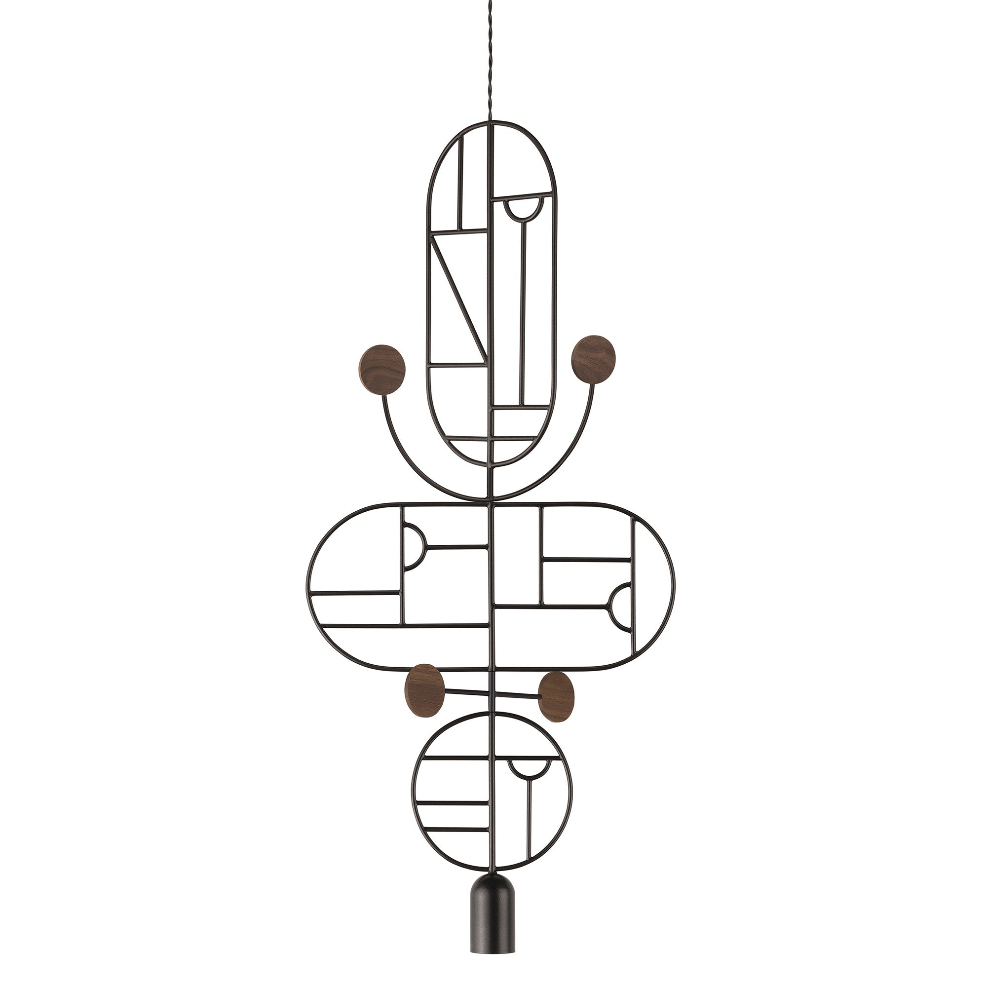 Wooden Dots Suspension Lamp: Oval + Circle with Stem + Vertical + Horizontal Oval + Circle + Graphite + 1 Stem + 1 Curled Stem + Graphite + Walnut