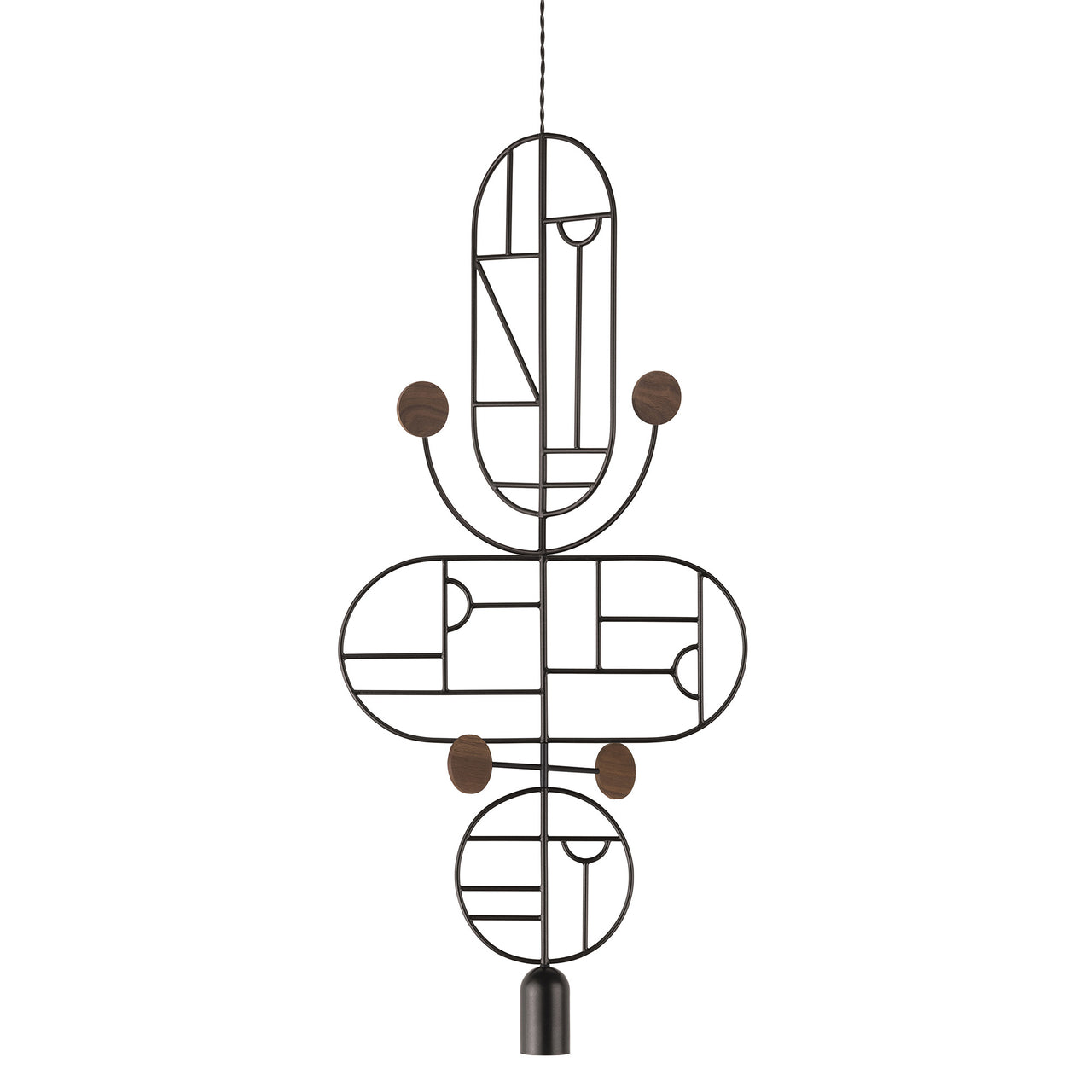 Wooden Dots Suspension Lamp: Oval + Circle with Stem + Vertical + Horizontal Oval + Circle + Graphite + 1 Stem + 1 Curled Stem + Graphite + Walnut